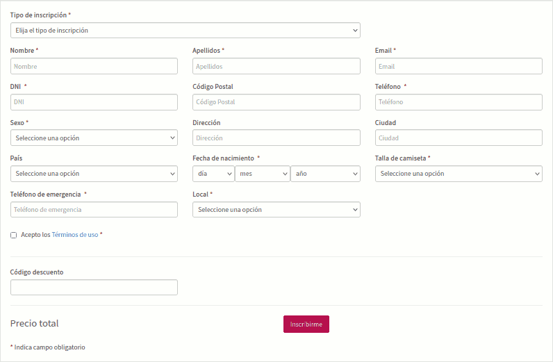 Formulario de inscrición a medida